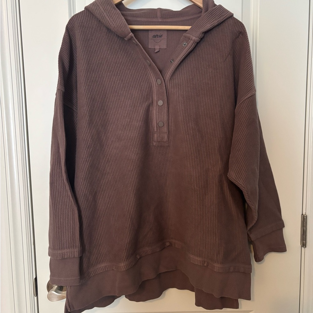 Aerie Taupe Ribbed Pullover